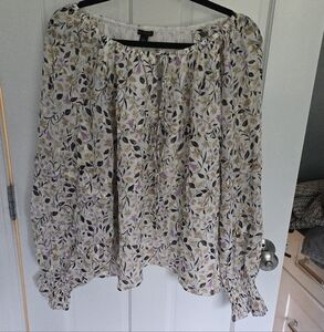 NWT Ann Taylor Floral Blouse - Cream, Brown, Purple and Gold- Size L